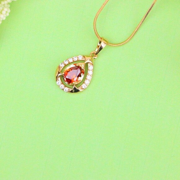 "Red Pear-Shaped Pendant with Gold Finish and Dazzling Accents, XPPT1802 - Picture 3 of 13